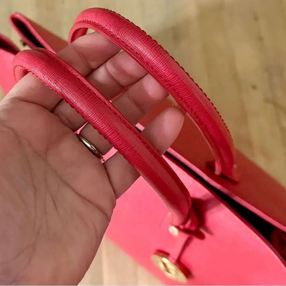 Furla Linda Saffiano Red Leather Top Handle Tote Bag Purse w/ Dustbag EUC